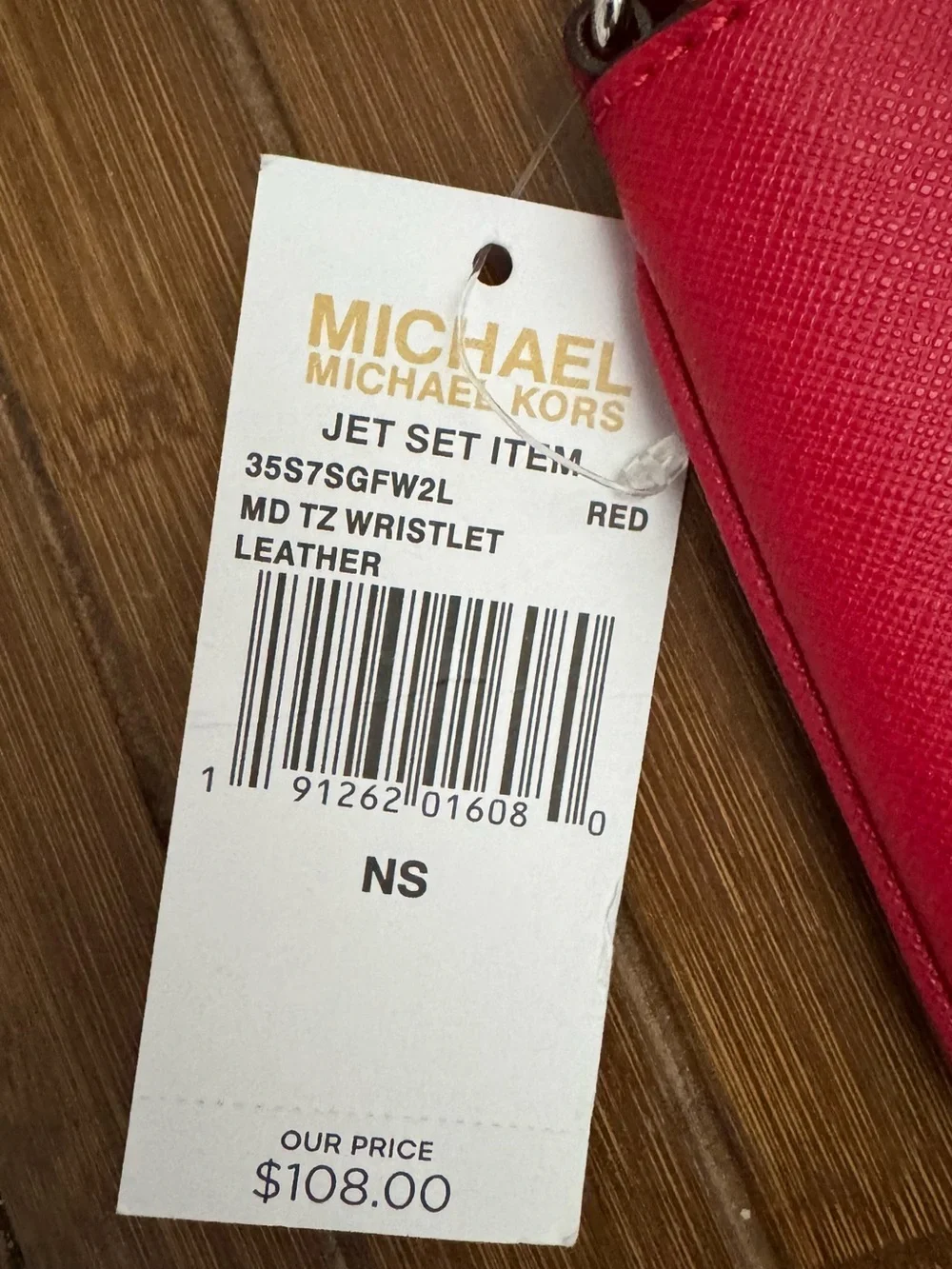 Michael Kors Red Saffiano Zip Wristlet with Metal Logo Plaque